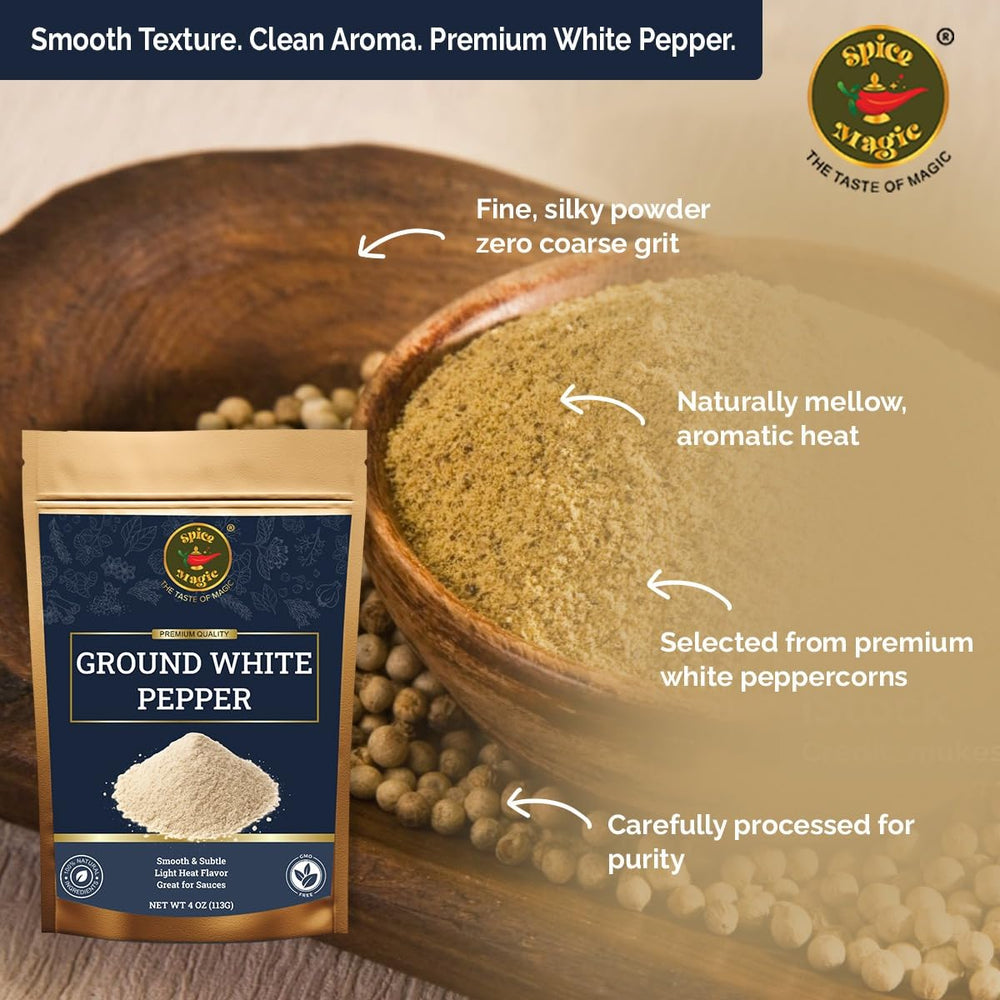 SPICE MAGIC Ground White Pepper supports poultry recipes by adding mild heat without overpowering.