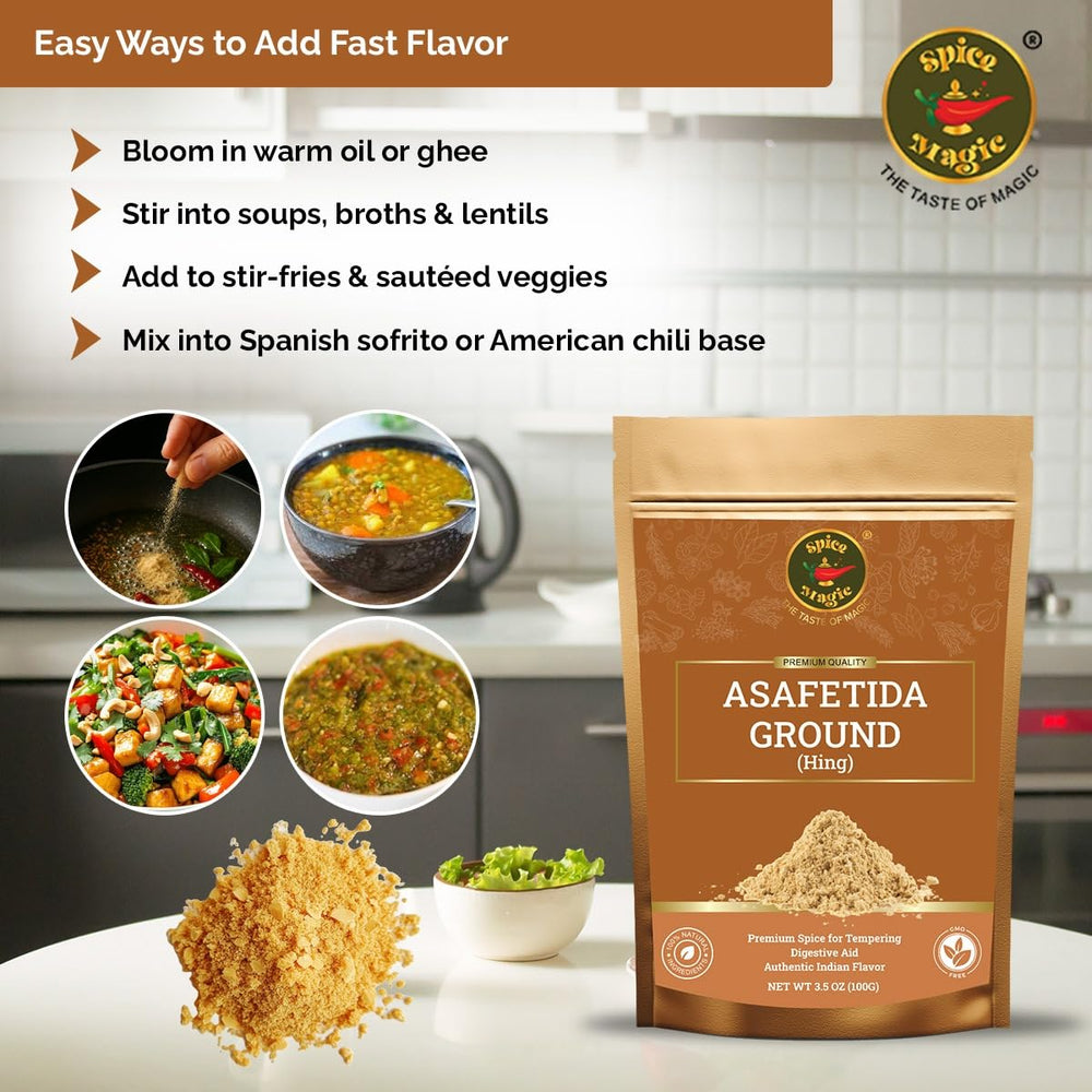 SPICE MAGIC Hing ground with lentil dish, aromatic base for warmth.