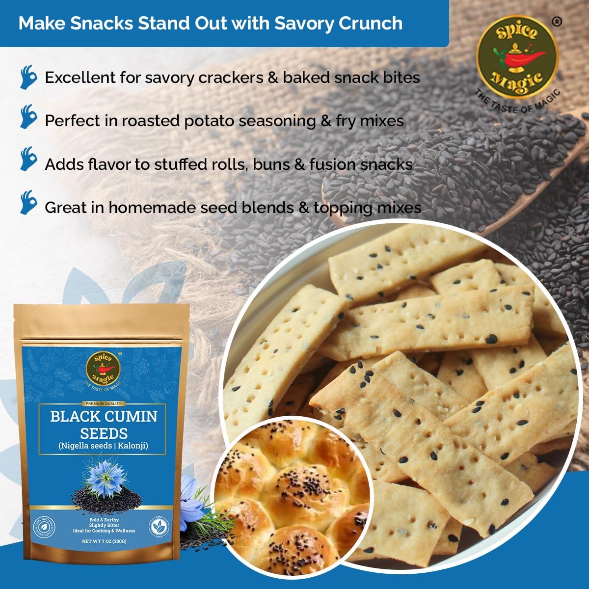 SPICE MAGIC nigella seeds atop breads for warm, peppery notes