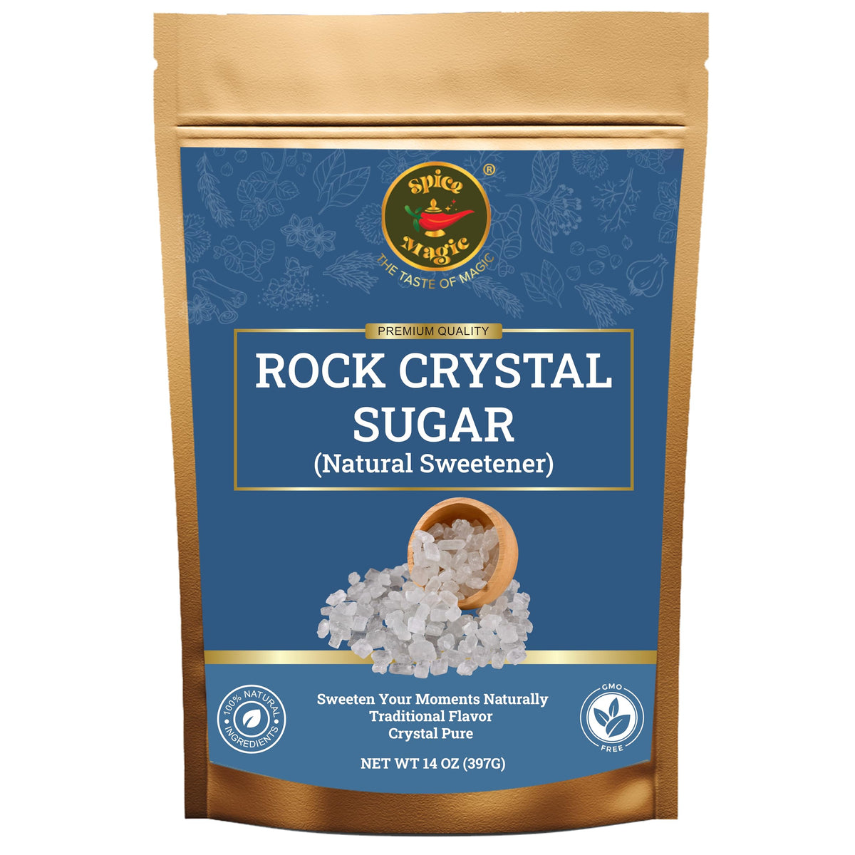 SPICE MAGIC Rock Crystal Sugar tea-stir demonstrates slow-release sweetness for tea.