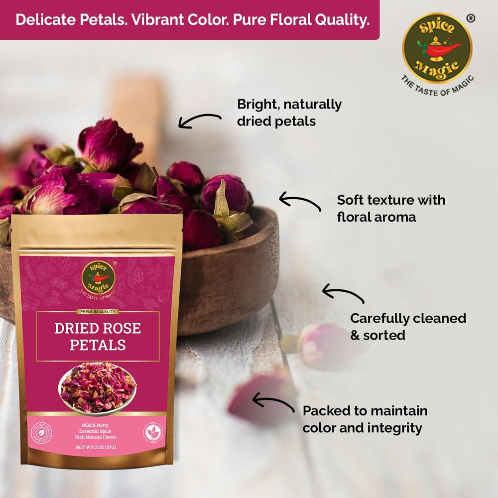 SPICE MAGIC rose petals spice blend infusion illustrates fragrant culinary use.