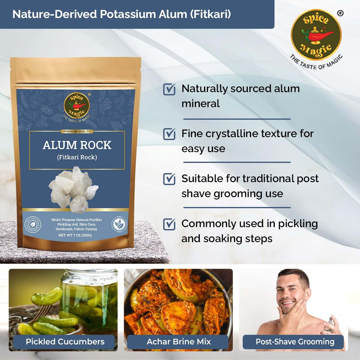 SPICE MAGIC White Alum Rock aftershave alternative for soothing razor irritation.