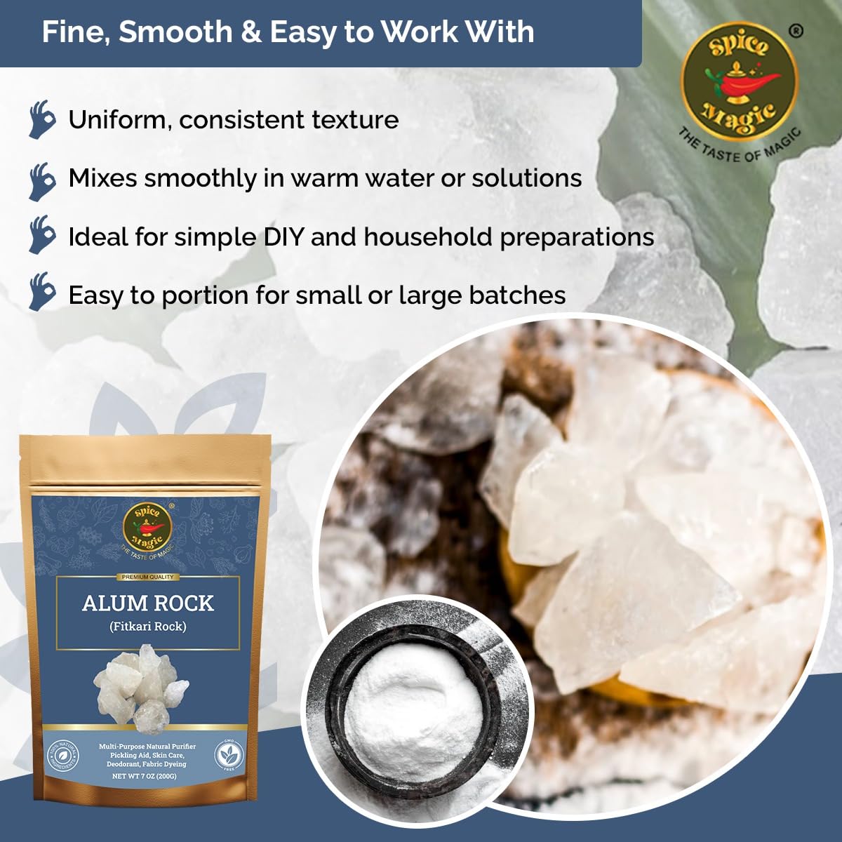 SPICE MAGIC White Alum Rock minor cuts care with natural, chemical-free touch.