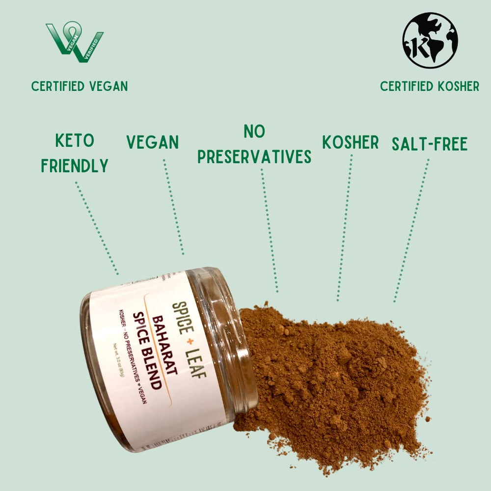 Baharat measuring spoon image highlighting precise, additive-free flavor for home cooking.