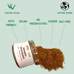 Baharat measuring spoon image highlighting precise, additive-free flavor for home cooking.