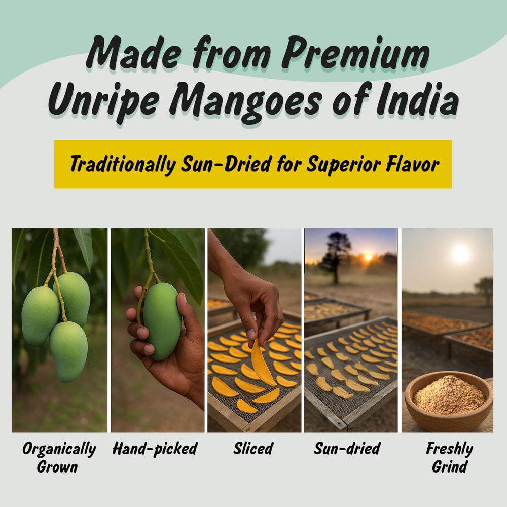 Spice Profile amchur powder loose texture shows vibrant mango flavor notes.