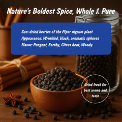 Close-up of Spice Profile black peppercorns showing texture and aroma