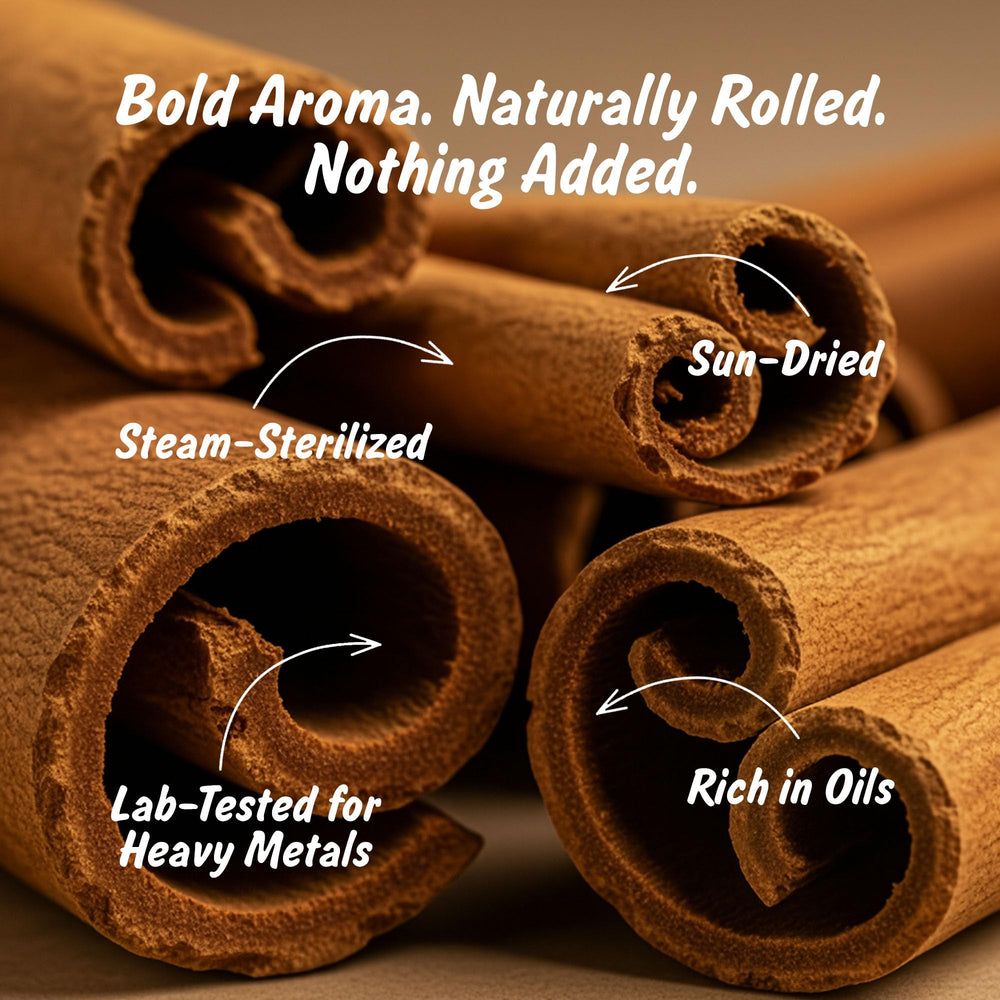 Spice Profile cinnamon sticks in bowl highlight warm, sweet, and citrusy notes.