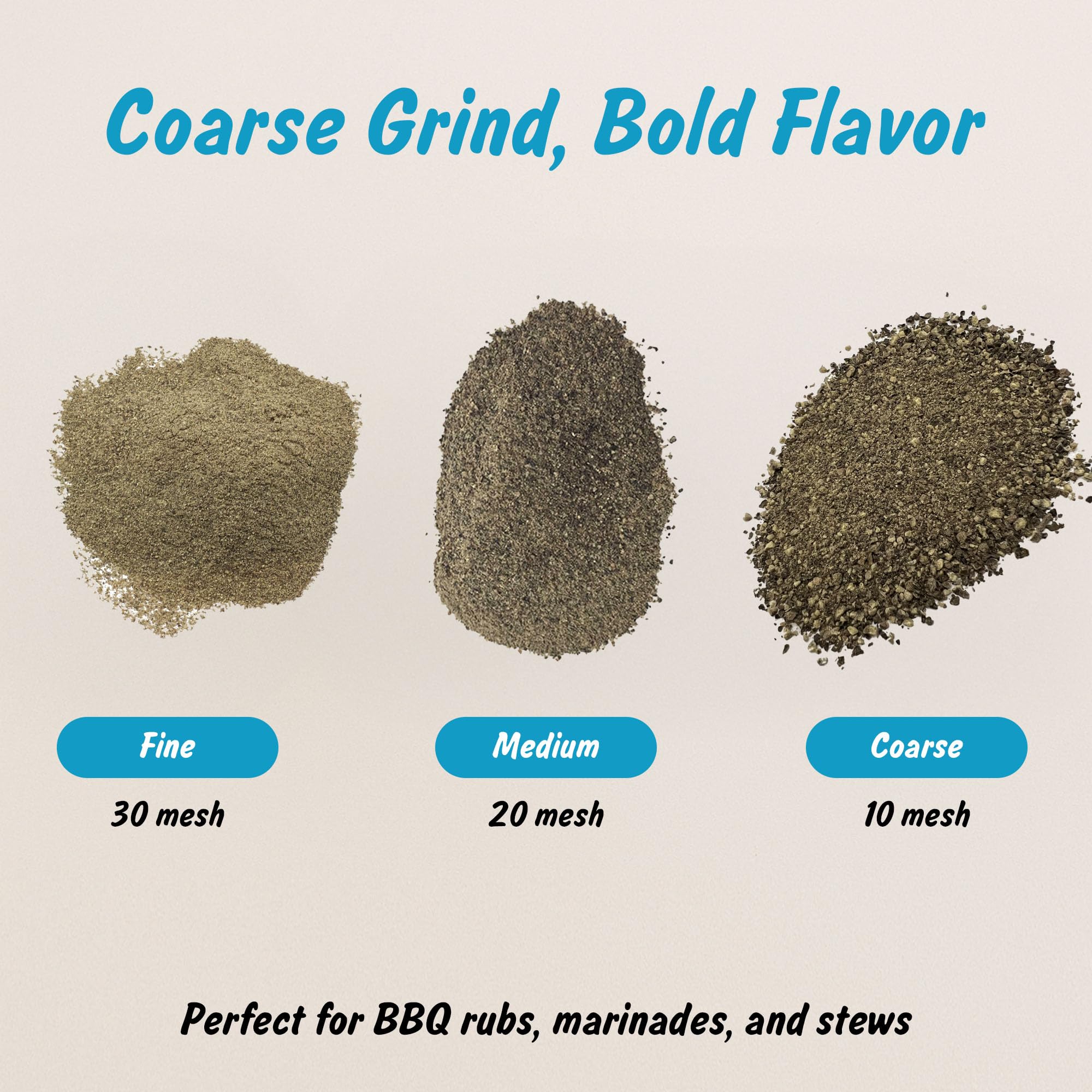 Spice Profile coarse-ground pepper closeup emphasizes visible spice for robust seasoning.