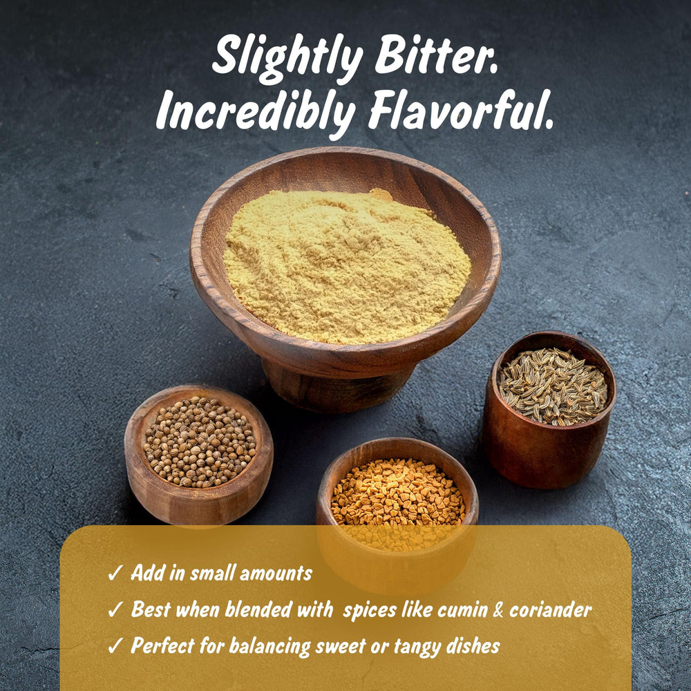 Spice Profile fenugreek powder pour demonstrates versatile use in spice blends and sauces.