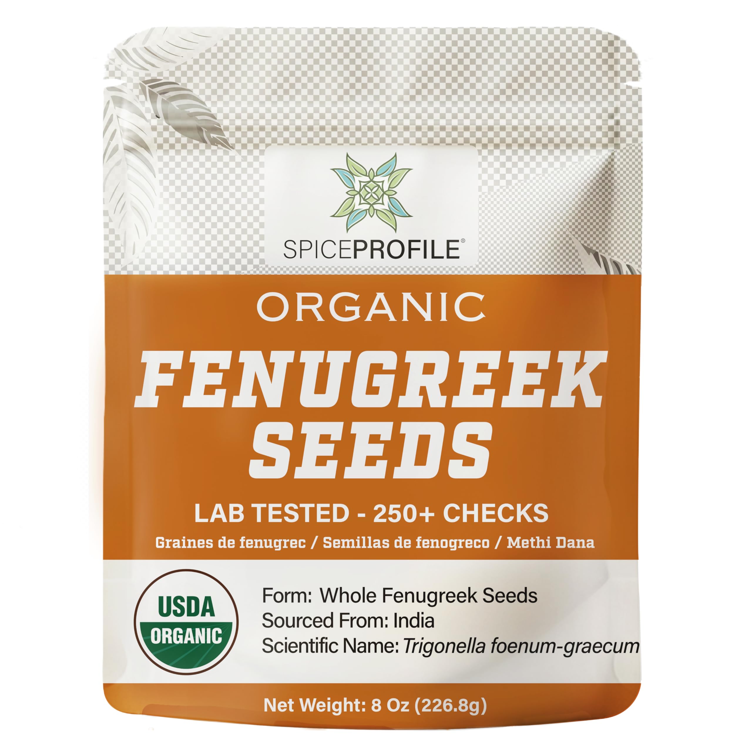 Spice Profile fenugreek seeds in an organic 8 oz pouch deliver fresh flavor for curries.