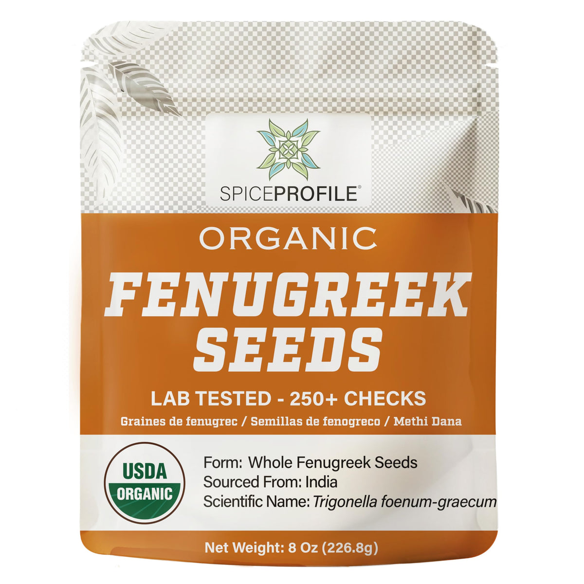 Spice Profile fenugreek seeds in an organic 8 oz pouch deliver fresh flavor for curries.