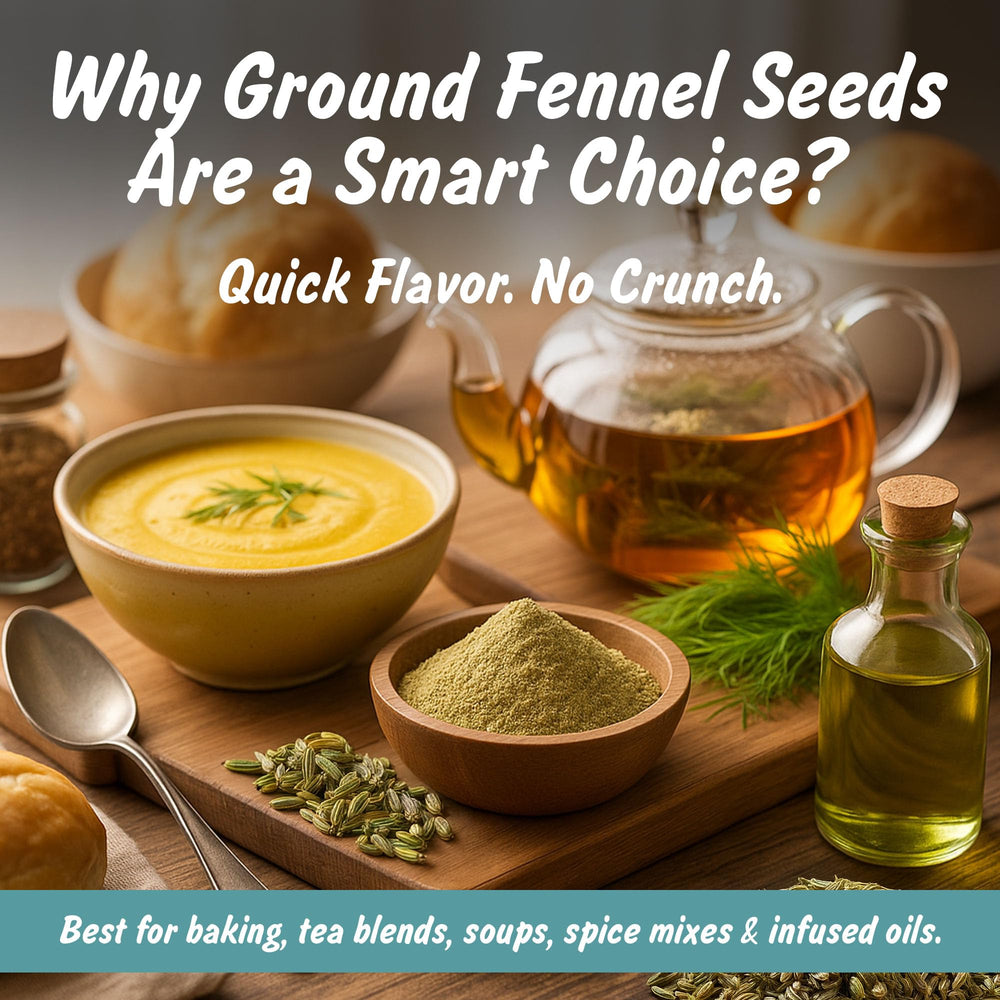 Spice Profile ground fennel seeds bottle on table ready for recipes