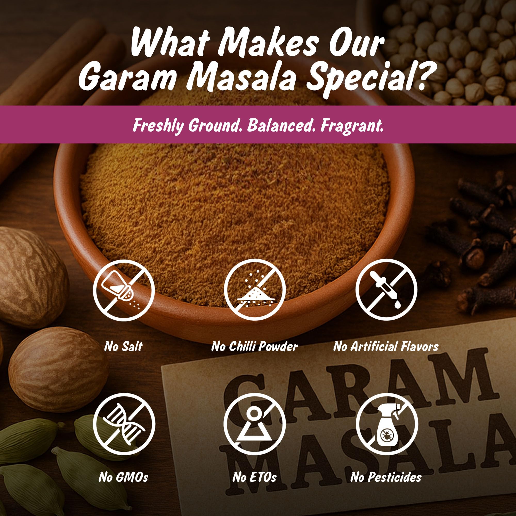 Spice Profile lab-tested seal emphasizing purity and safety for meals.