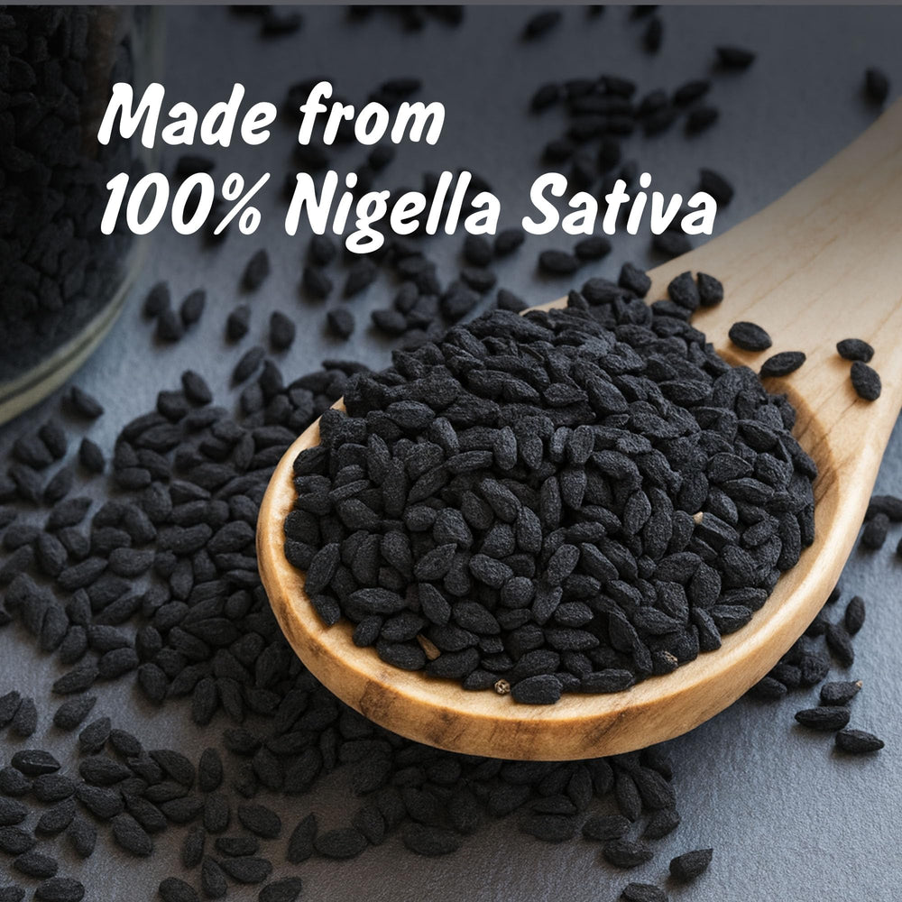 Spice Profile Nigella seeds closeup with coarsely ground powder for smoothies