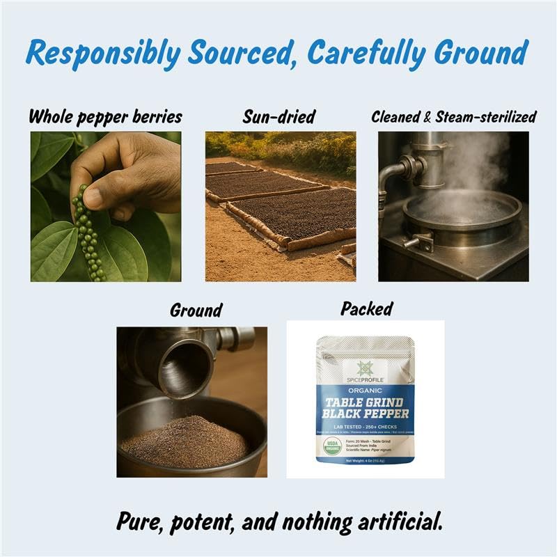 Spice Profile organic black pepper 4oz pouch preserves freshness and flavor
