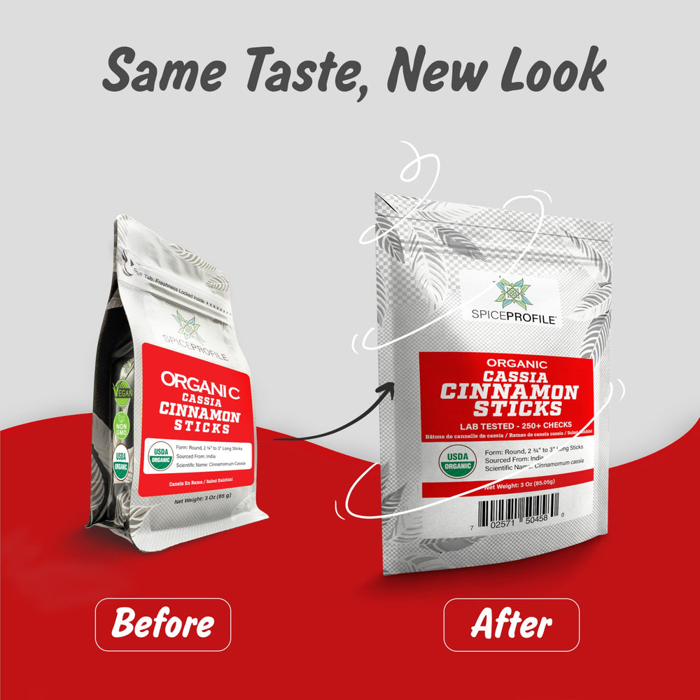 Spice Profile organic certification label conveys trusted, pesticide-free spice standard.