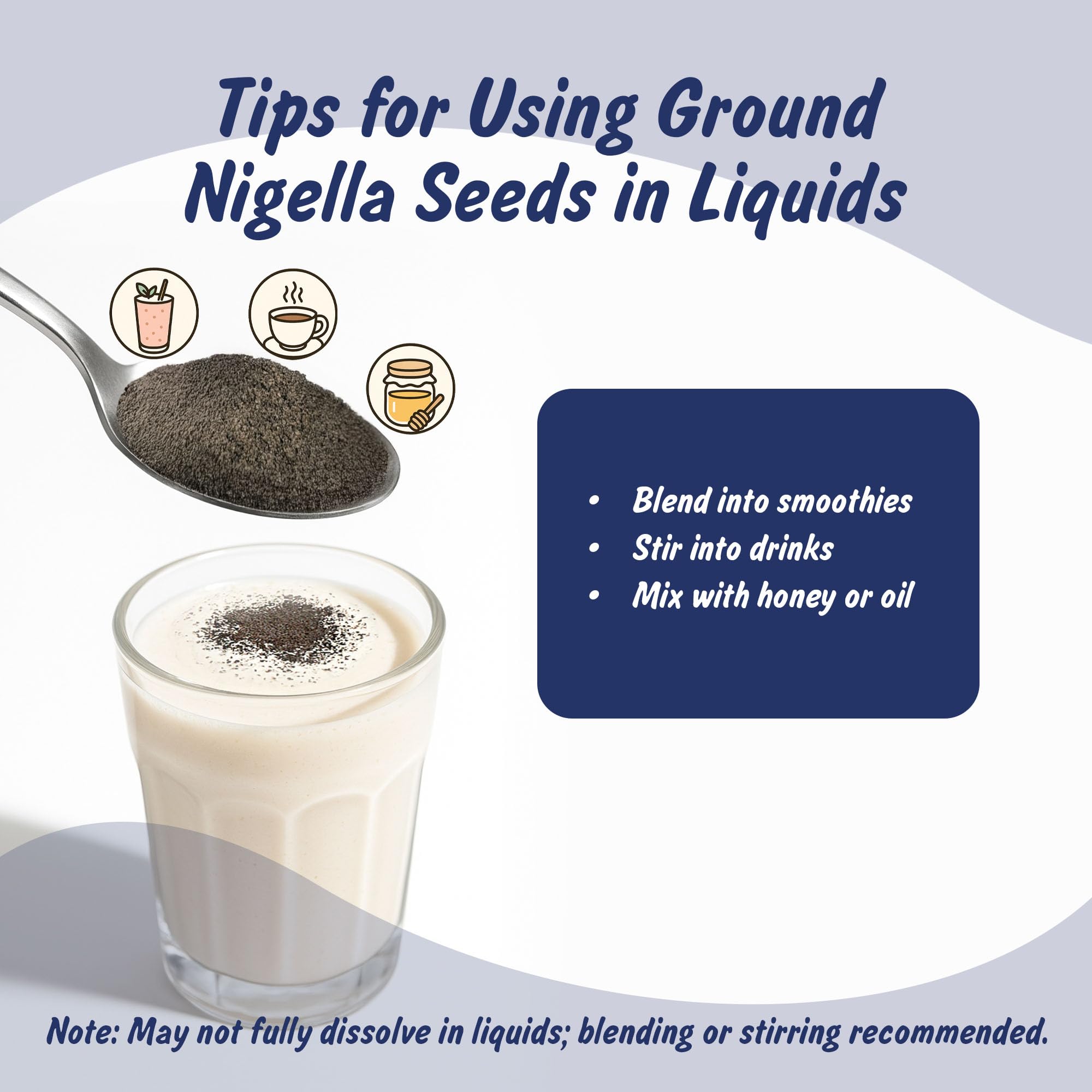 Spice Profile smoothie addition stirred into a glass for wellness