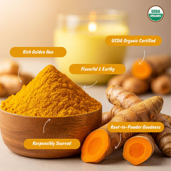 Spice Profile turmeric powder golden hue illustrates rich aroma for spice blends