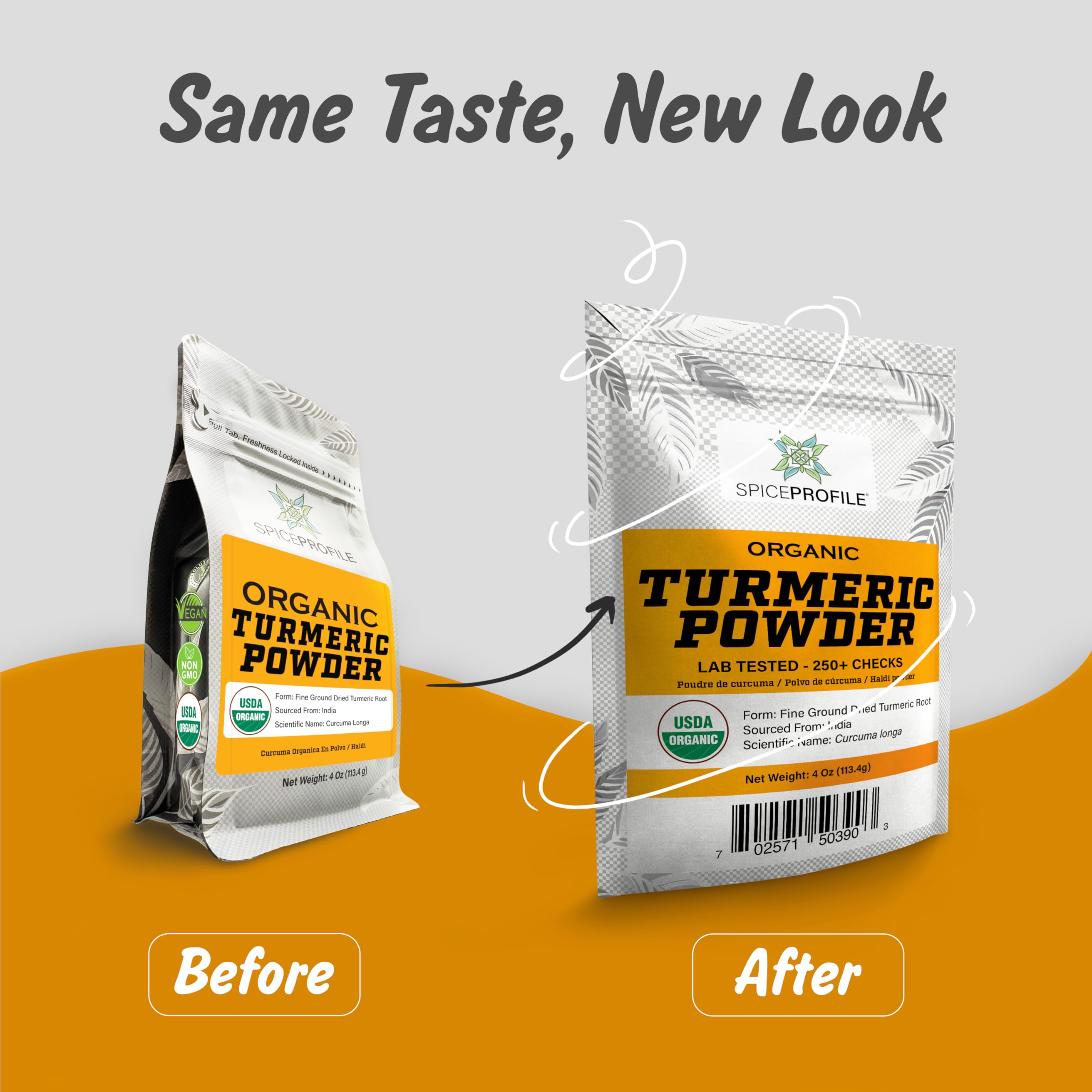 Spice Profile turmeric powder sustainability label reflects ethical farming and environmental care
