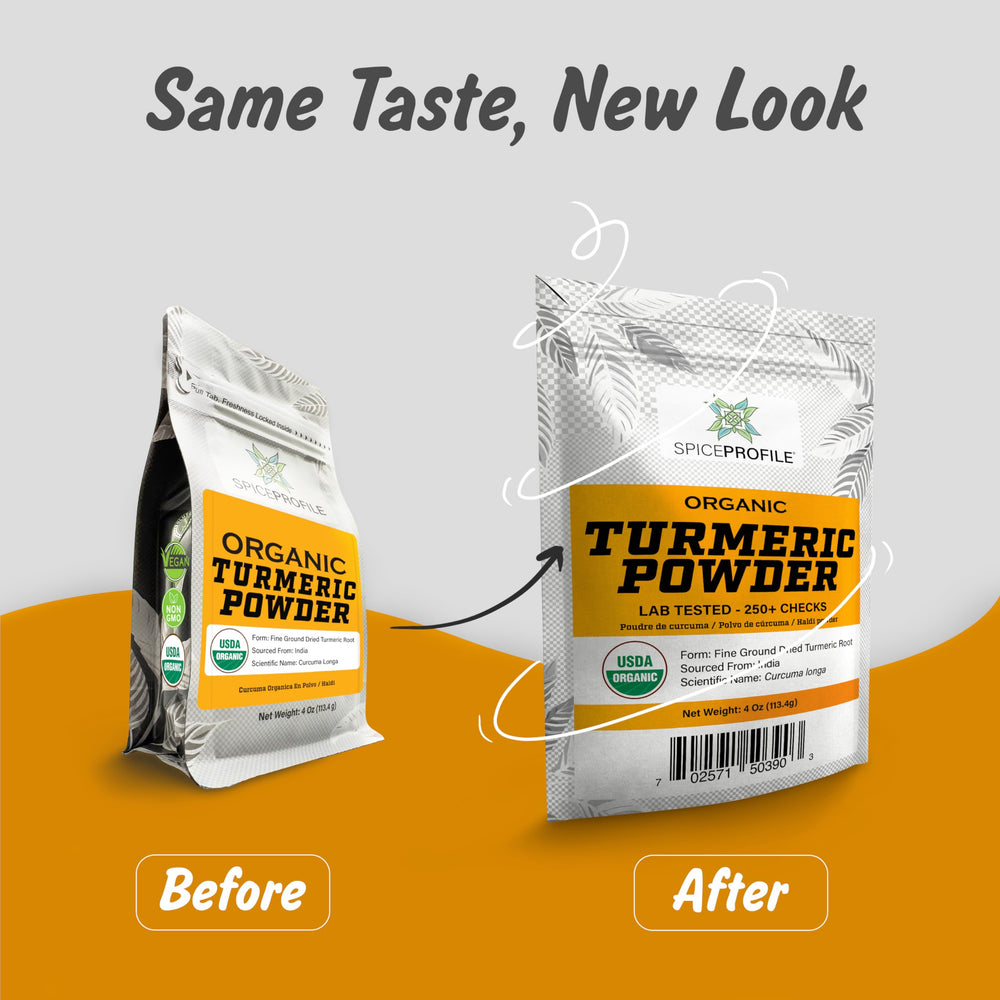 Spice Profile turmeric powder sustainability label reflects ethical farming and environmental care