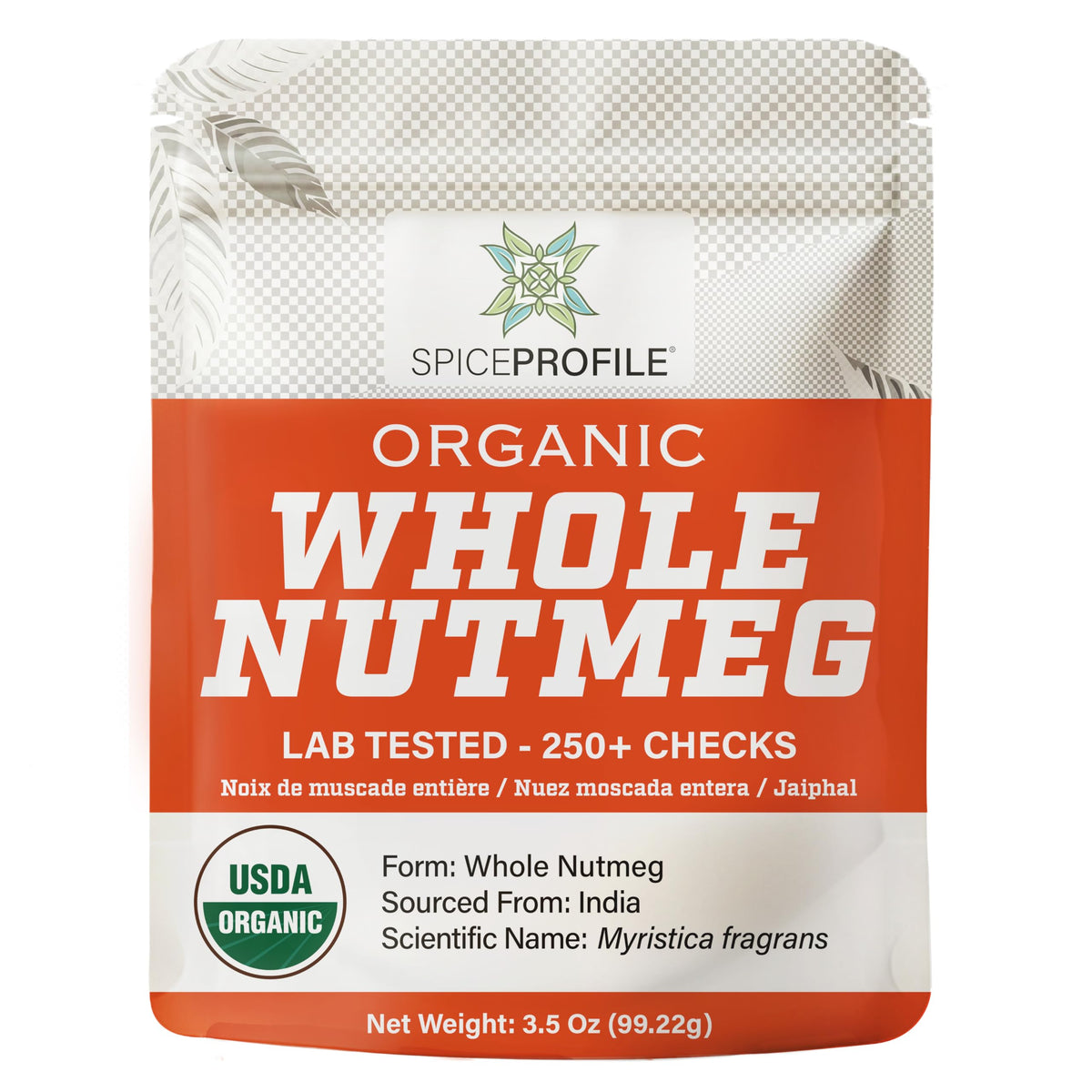 Spice Profile whole nutmeg in resealable pouch preserves aroma for fresh grinding