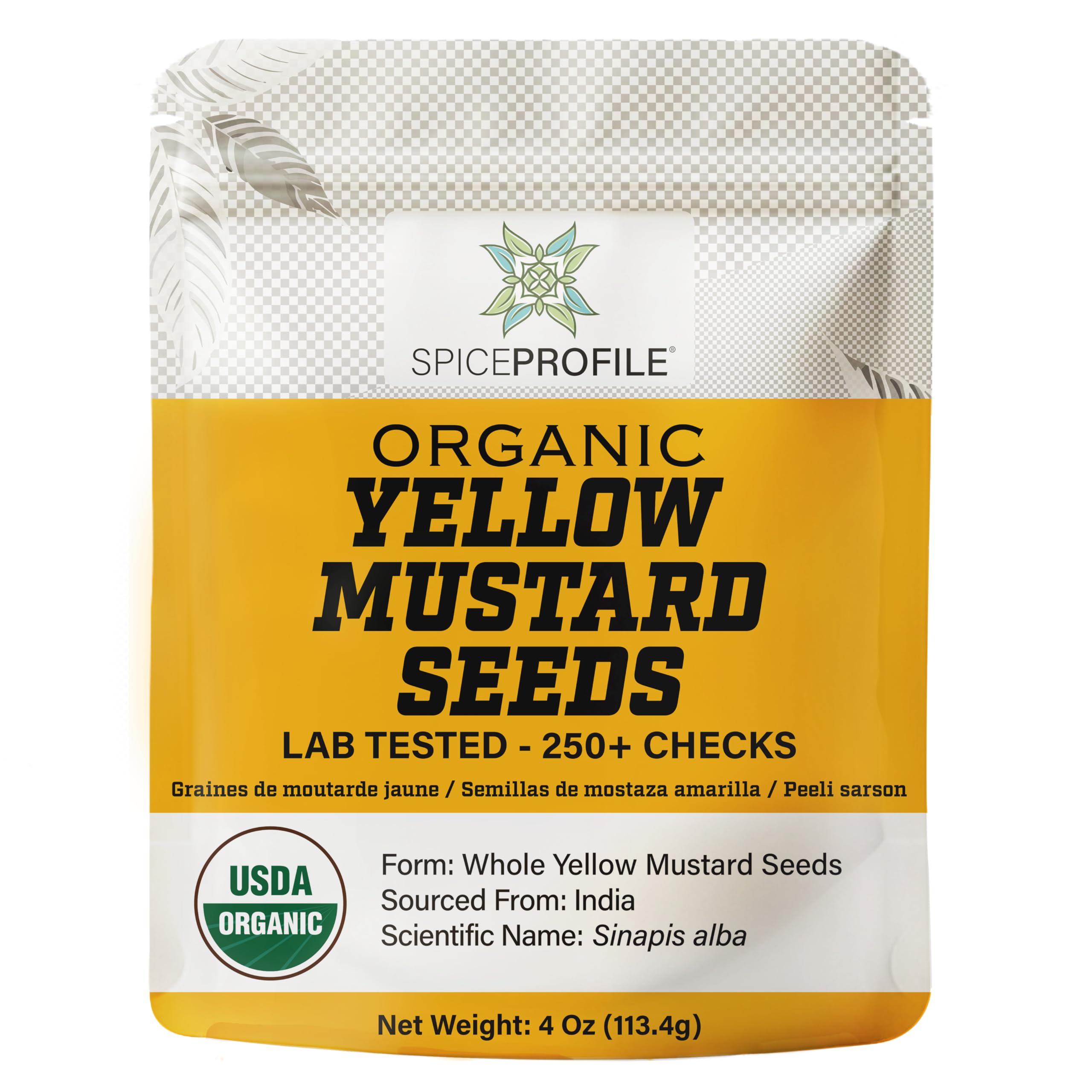 Spice Profile yellow mustard seeds in a resealable pouch for freshness