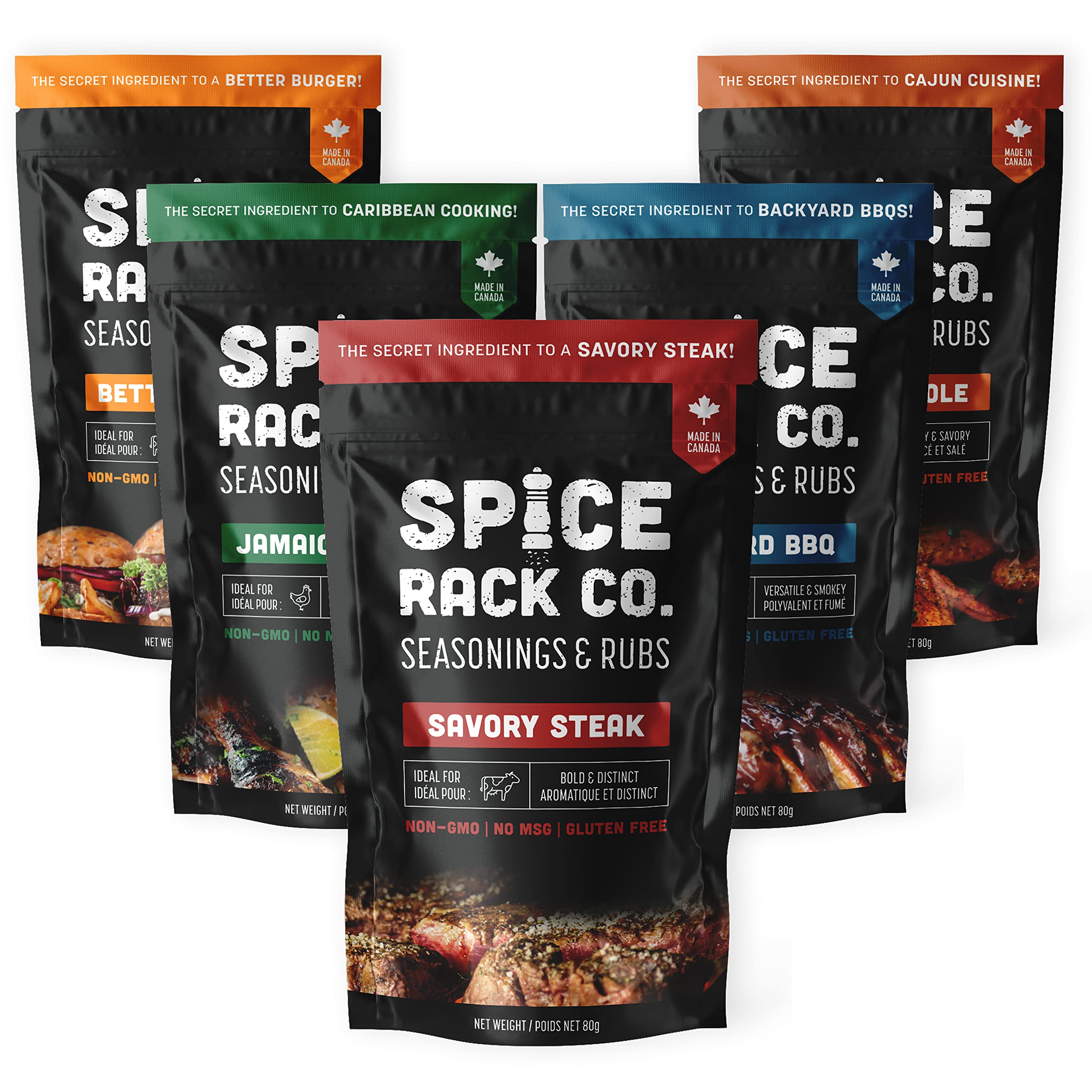 Spice Rack Co. Savory Steak Rub bottle close-up for rich beef flavor.
