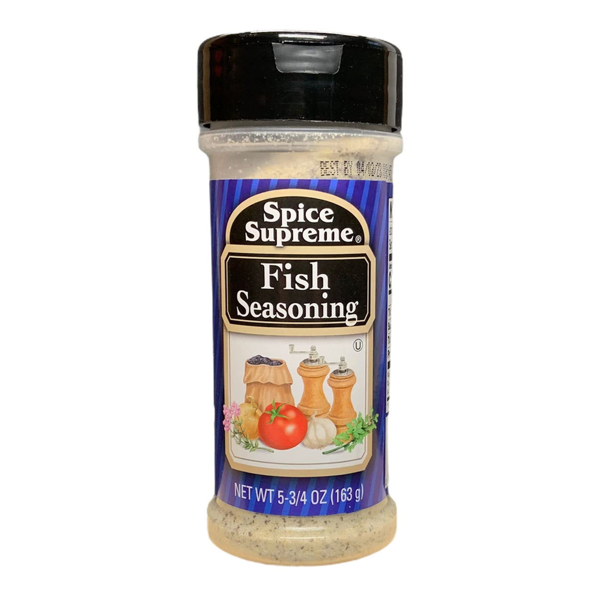 Spice Supreme Fish Seasoning bottle pour enhances seafood flavor.
