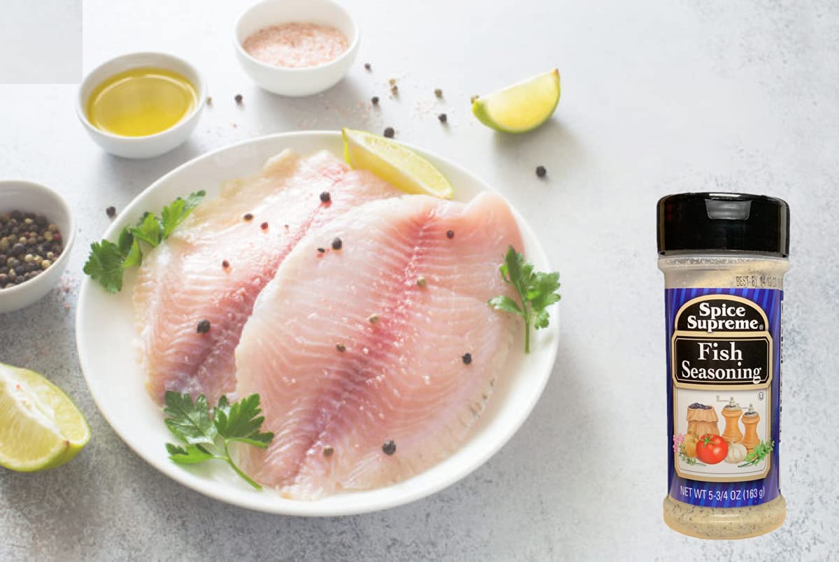 Spice Supreme Fish Seasoning close-up on dish highlights balanced seasoning.