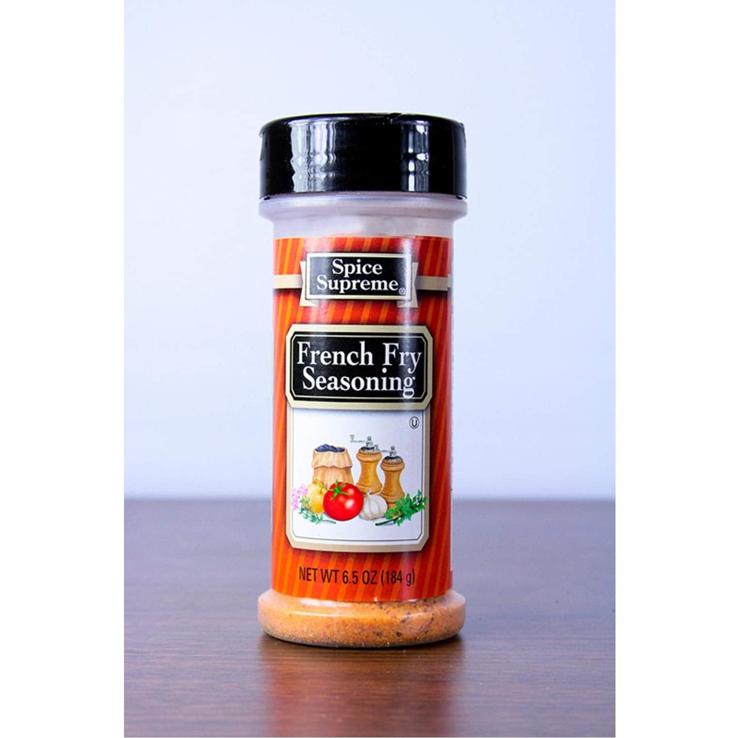 Spice Supreme French Fry Seasoning label close-up showing bold flavor notes for fries.