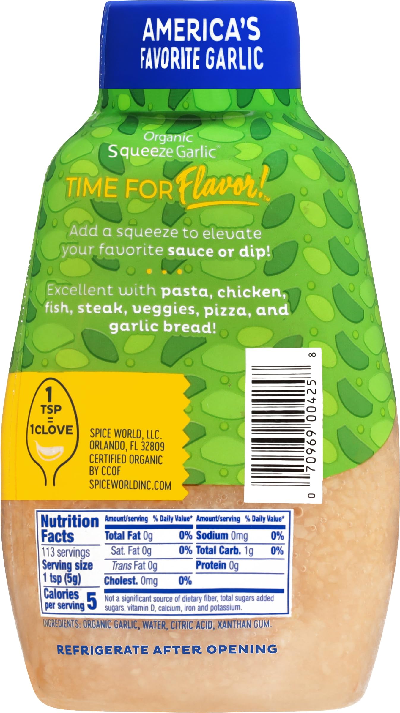 20oz Spice World organic minced garlic container for everyday cooking.