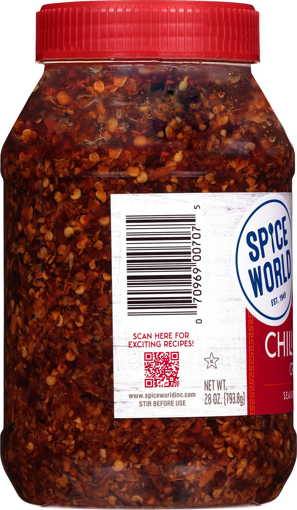Pouring Spice World Chili Onion Crunch over noodles for a kick.