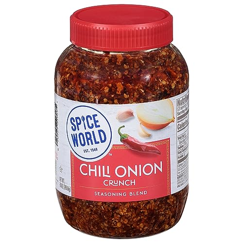 Front packaging of Spice World Chili Onion Crunch highlights ready-to-use spice.