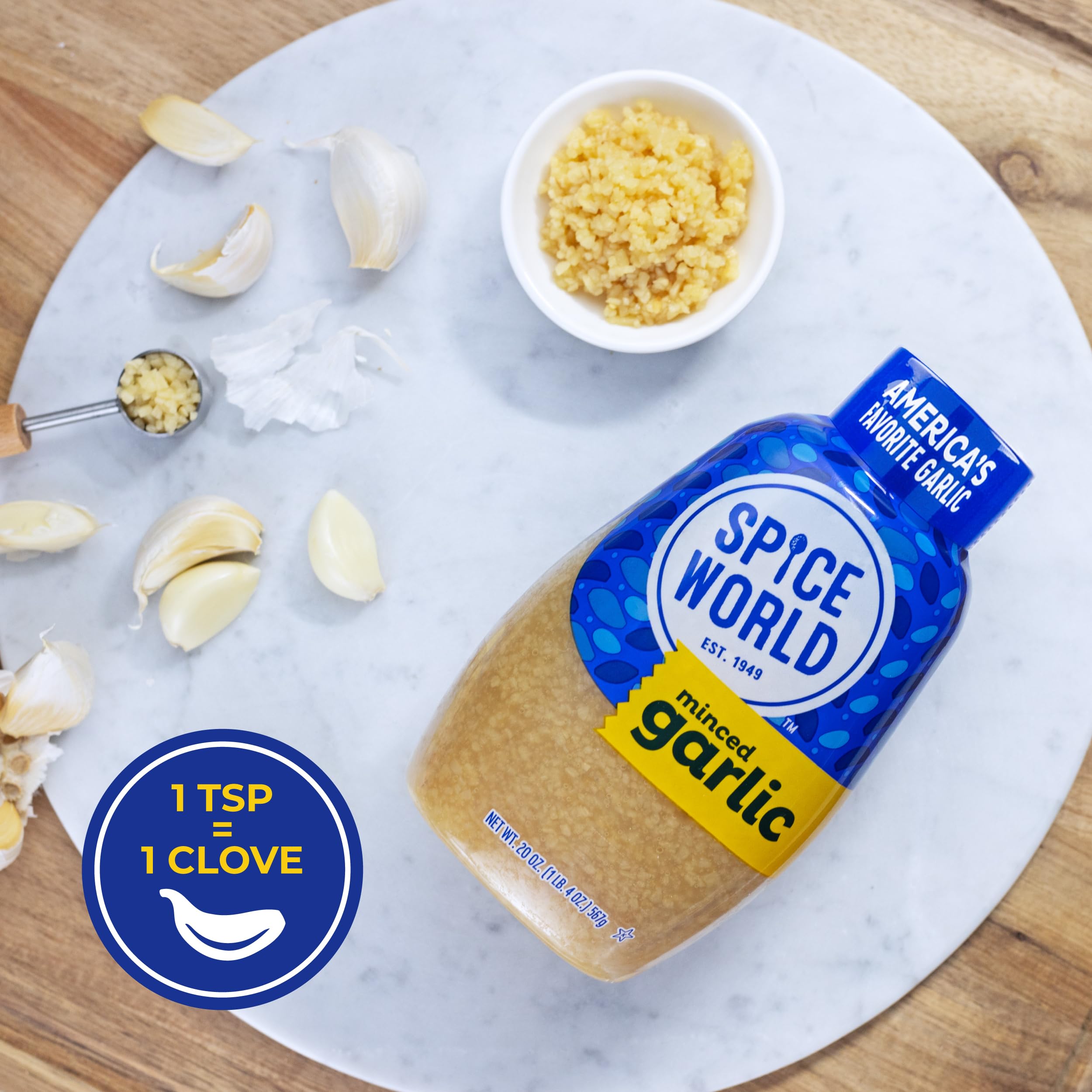 Spice World dressing ingredients with ready garlic brightens dressings.