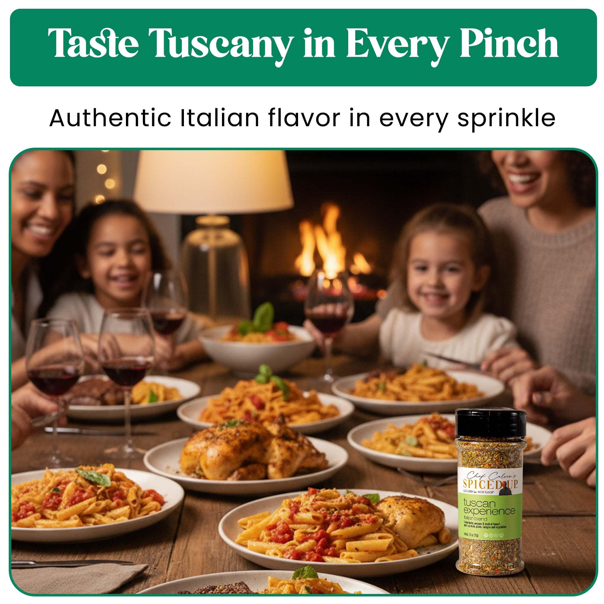 Spiced Up by Chef Calvin Tuscan grill rub visual suggests steak and veggie flavor uplift.