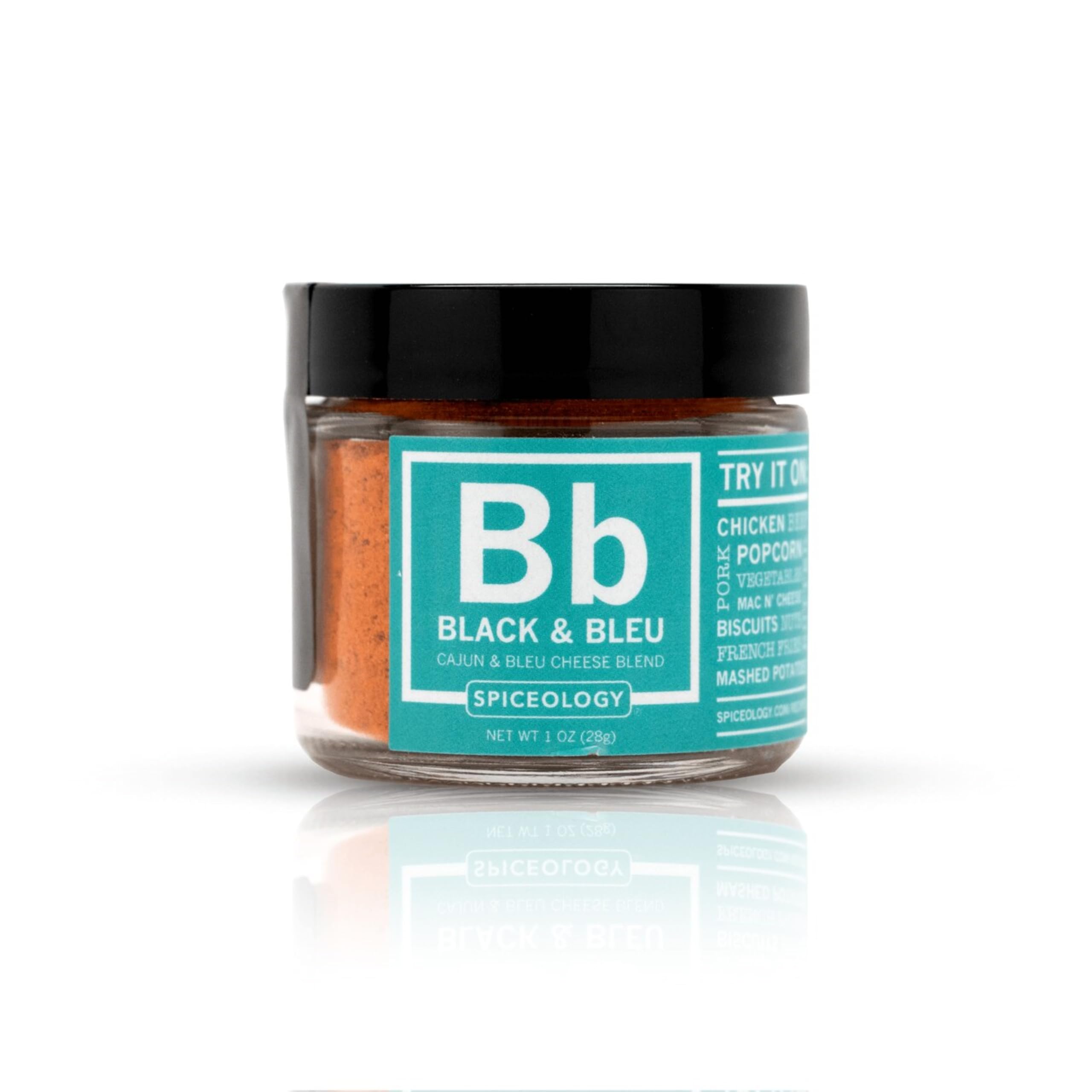 Spiceology Black & Bleu Cajun jar highlighting bold char flavors