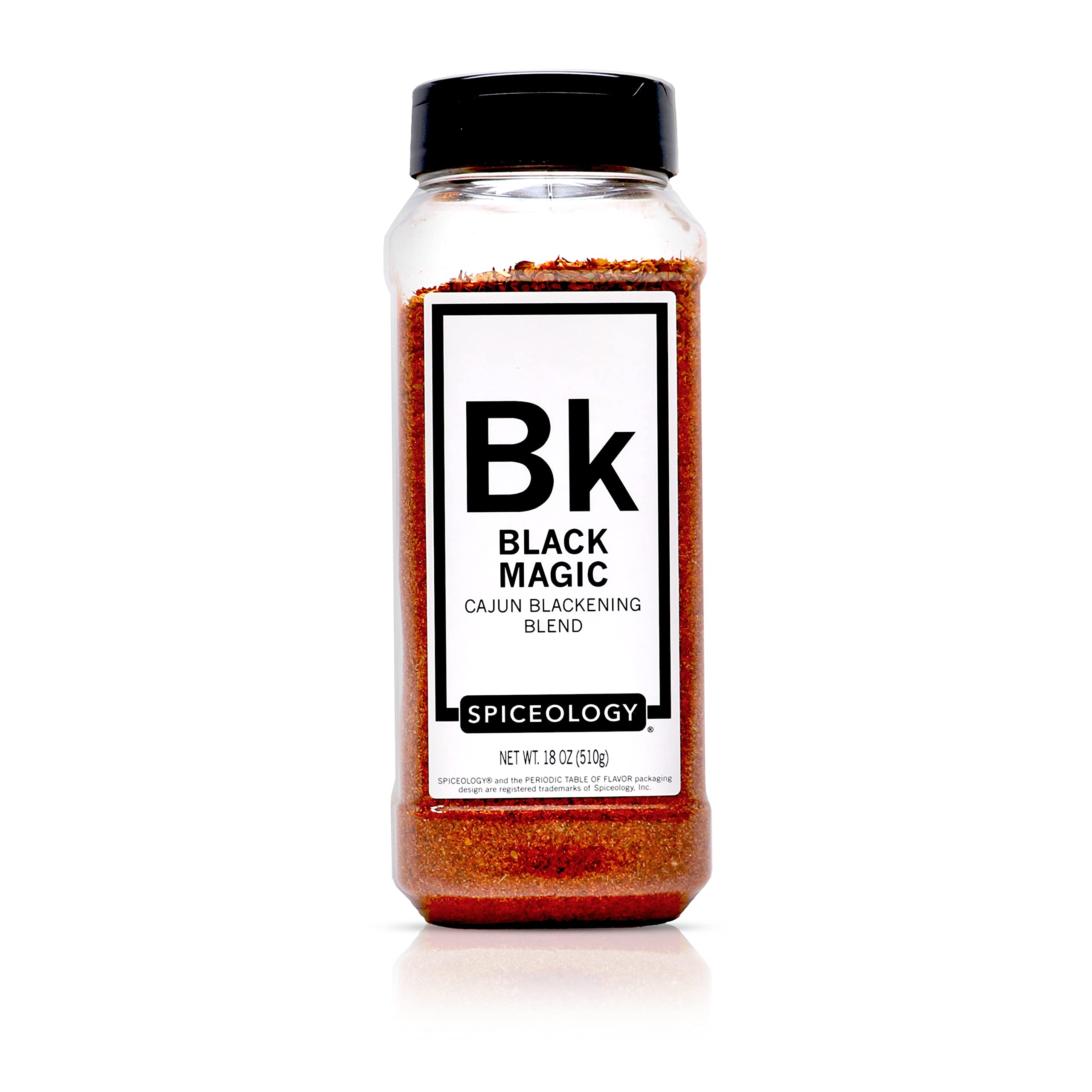 Spiceology Black Magic Cajun Blackening Seasoning jar for bold blackened crusts.