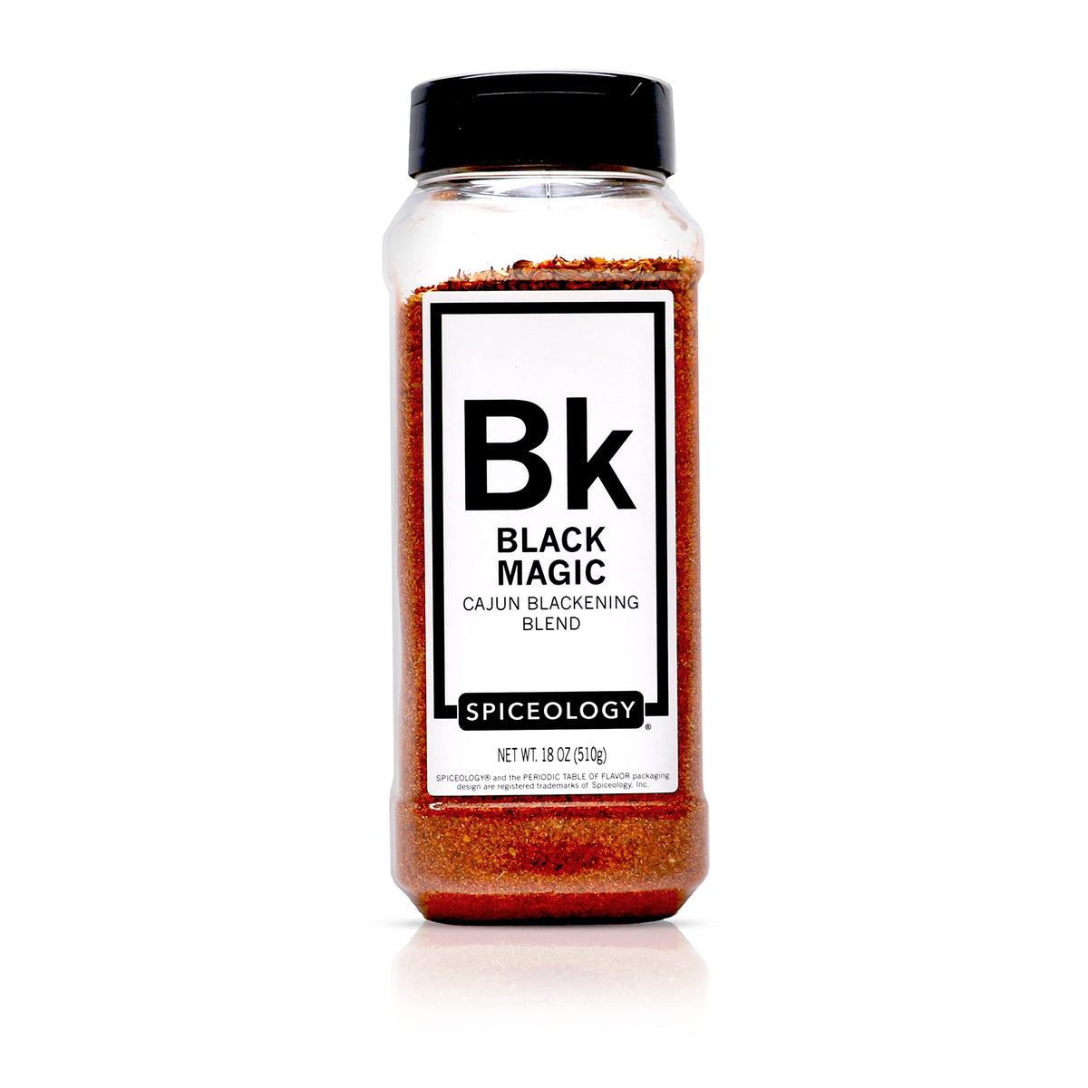 Spiceology Black Magic Cajun Blackening Seasoning jar for bold blackened crusts.