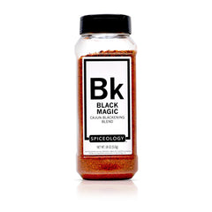 Spiceology Black Magic Cajun Blackening Seasoning jar for bold blackened crusts.