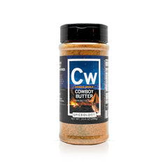 Spiceology Cowboy Butter bottle emphasizes creamy butter notes for bold grilling.