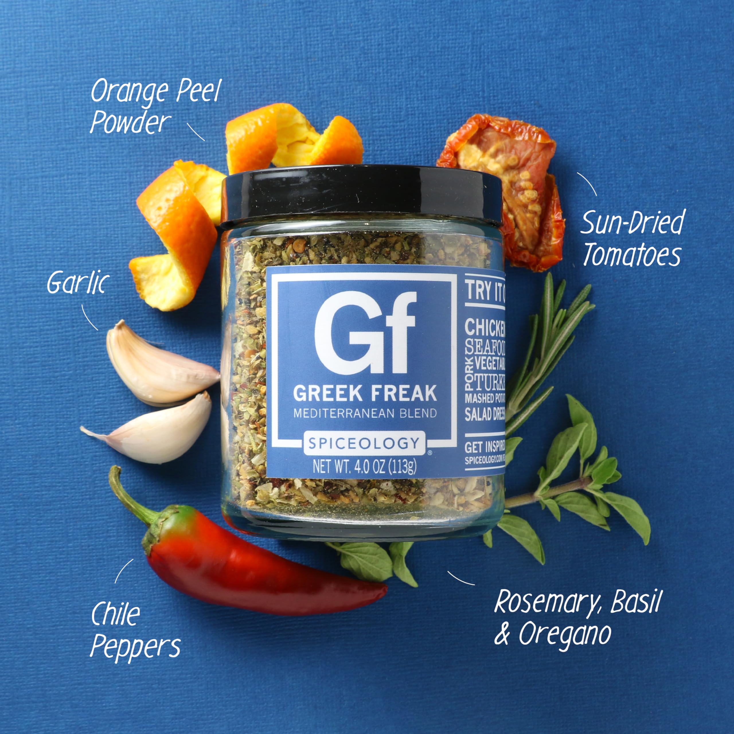 Greek Freak dry spice blend spread across surface showing texture and depth