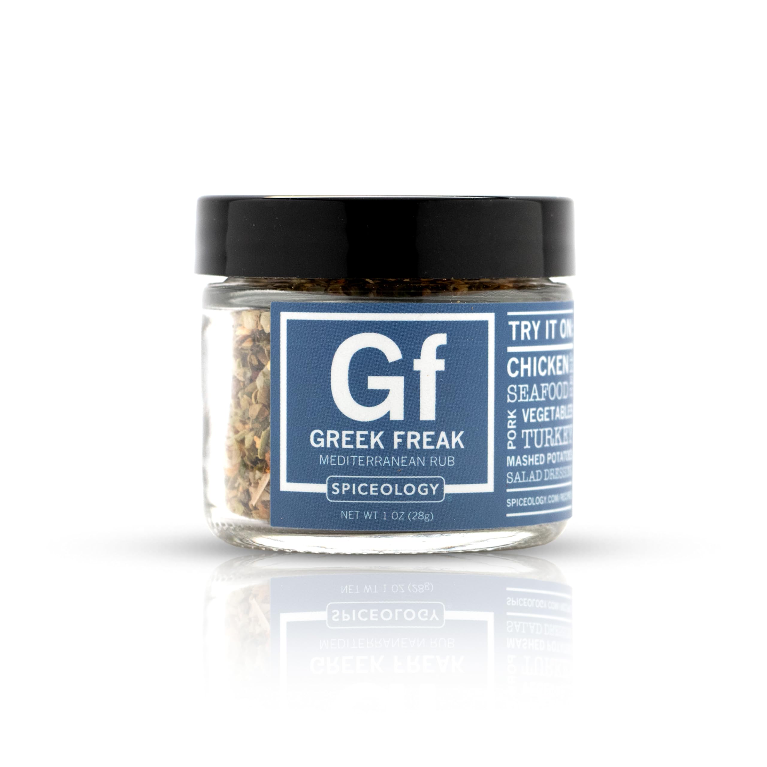 Spiceology Greek Freak Mediterranean Rub jar with herb notes