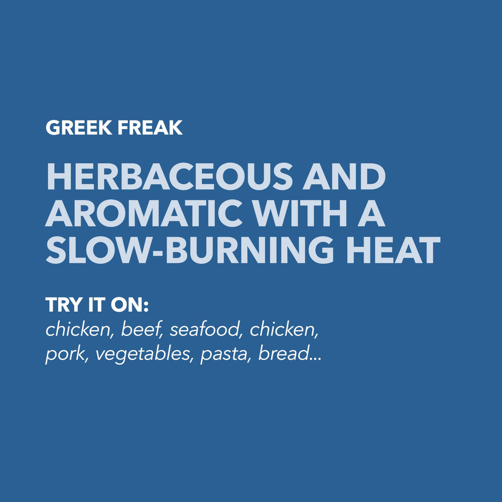 Pizza crust and toppings lifted by Greek Freak dust