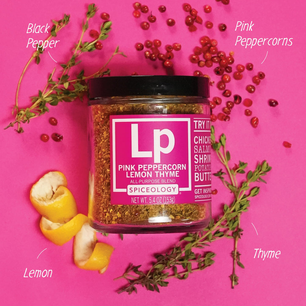 Spiceology Pink Peppercorn Lemon Thyme on a chicken dish highlighting citrusy notes