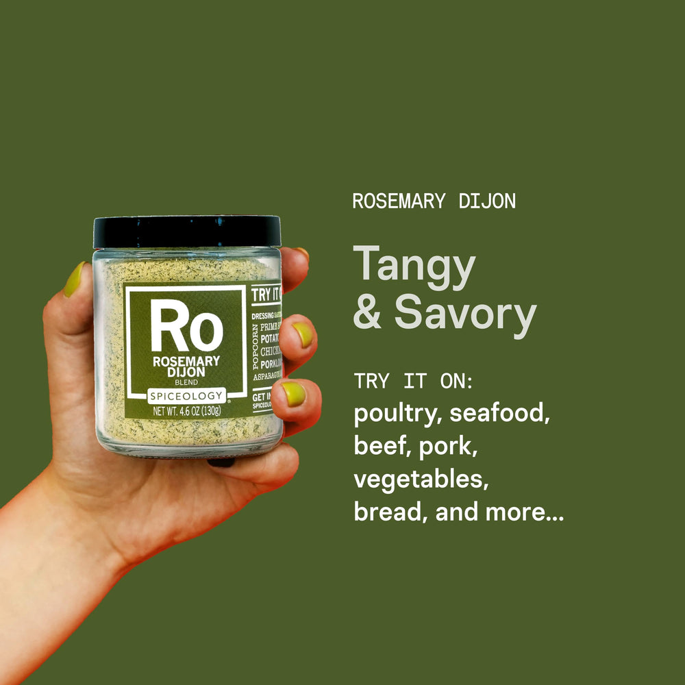 Spiceology Rosemary Dijon blend on popcorn for gourmet snacking.