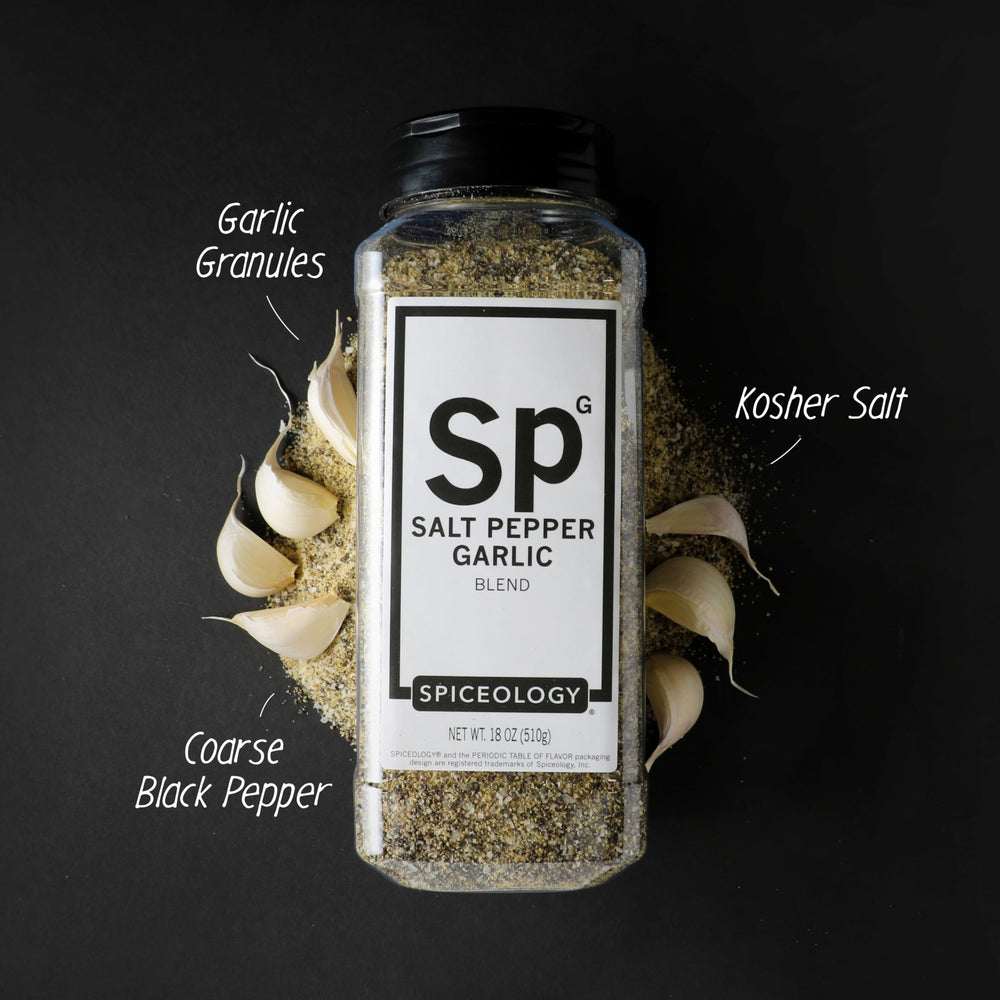 Spiceology SPG black pepper visual conveys a peppery backbone for beef and vegetables.