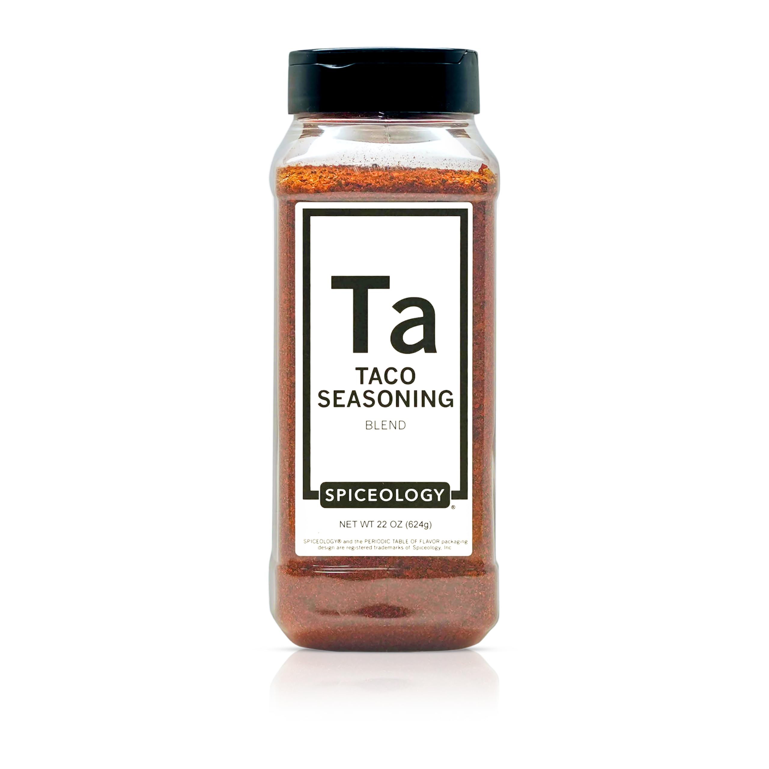 Spiceology Taco Seasoning bottle front ready for tacos and fajitas.