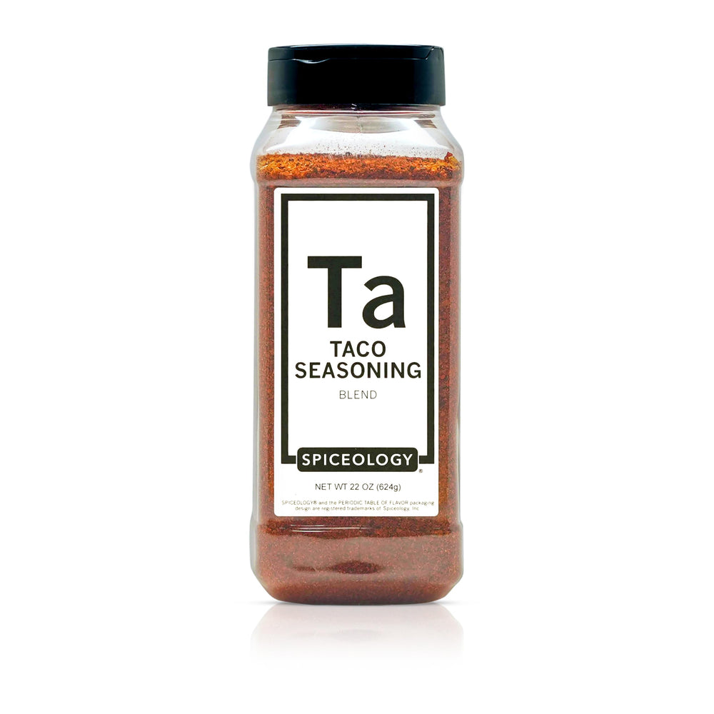 Spiceology Taco Seasoning bottle front ready for tacos and fajitas.