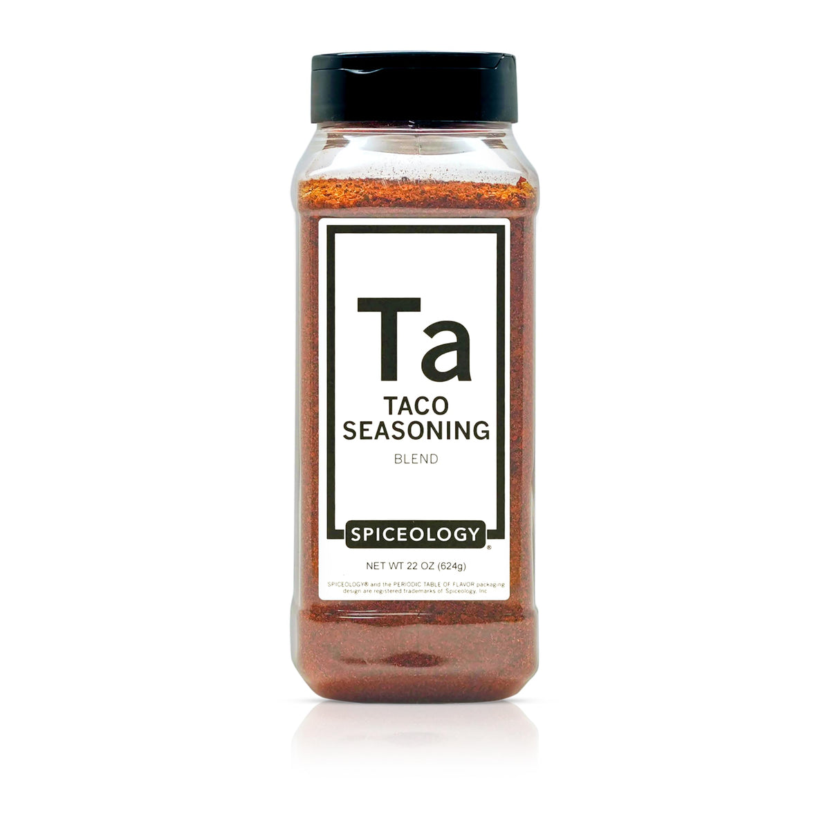 Spiceology Taco Seasoning bottle front ready for tacos and fajitas.